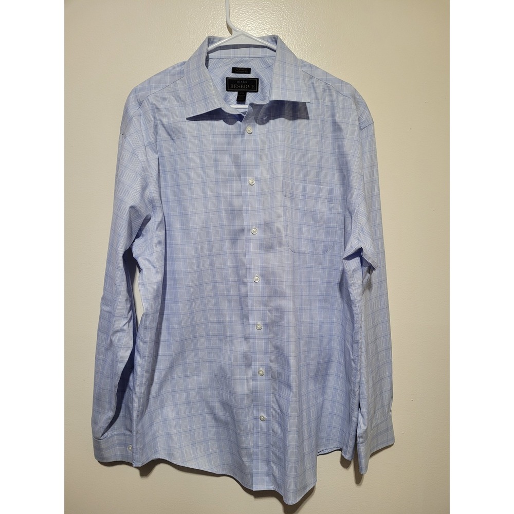Jos. A. Bank Dress Shirt Mens 17-36 Blue Egyptian Cotton Glen Plaid